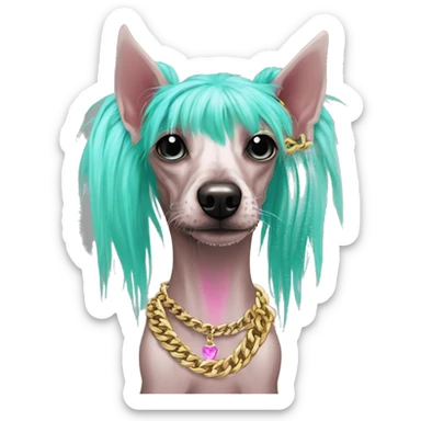 Punk Chinese crested dog neon cyan green pink hair gold chain punk piercings tattoos punk ear piercings sticker