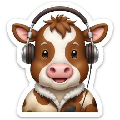 cute cow with headphones sticker