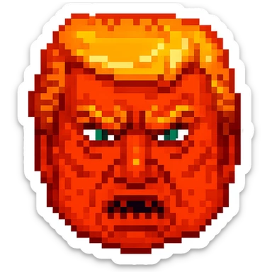 Make the face even more orange, keep the evil expression, in the style of pixel art. Remove the background. sticker