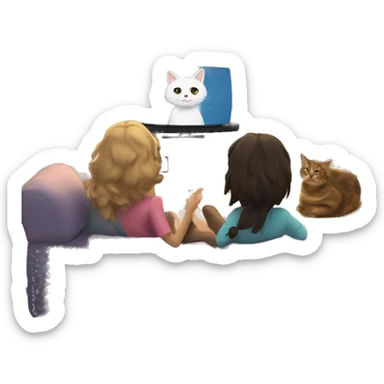 Cat and girl watching tv at home sticker