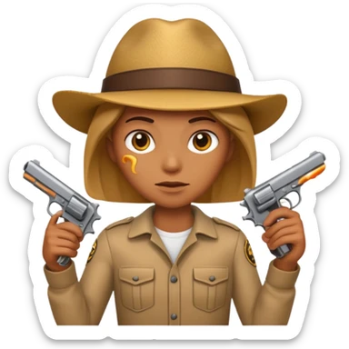 emoji character holding a realistic pistol, focused expression sticker