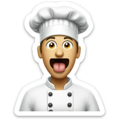 frustrated person with chefs hat scrolling through phone and tongue out sticker