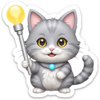 chibi cute gray cat holding a light stick happily sticker