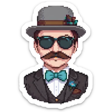 hat, sunglasses, moustache, and bowtie sticker
