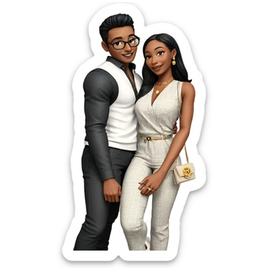 happy couple with stylish accessories sticker