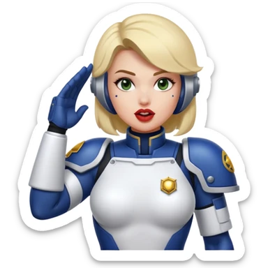 woman space marine in bodysuit salutes tongue out sticker