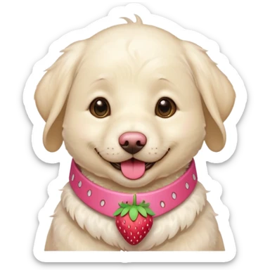 White Labrador wearing a pink strawberry designed collar sticker