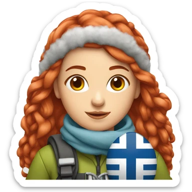 female winter mountaineer red hair with easter egg and greek flag  sticker