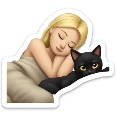 Blonde girl sleeping with black cat on bed sticker
