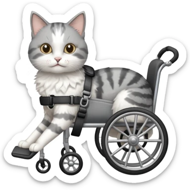 grey and white cat in a pet wheelchair sticker