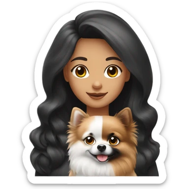 Brunette girl and  two Pomeranian dogs that black and white color sticker