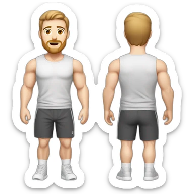 Full height Pale skinned muscular man With Realistic eyes and mouth, light brown hair and stubble In dark gray sleeveless mike, black oversize sports shorts, watch and white sneakers. sticker