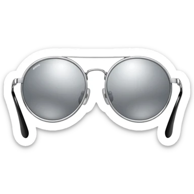 A pair of luxury sunglasses emoji with silver chrome frame, smooth rounded lenses, reflective metallic surface, high-end swag aesthetic, minimal and clean design, iOS emoji style, centered, white background sticker