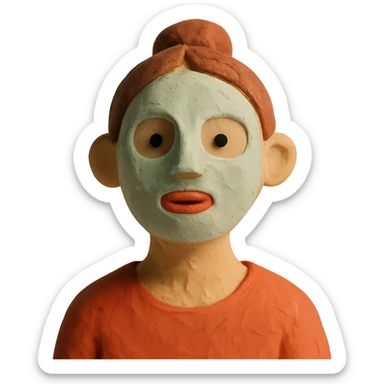 a person with a clay mask on their face, claymation style sticker