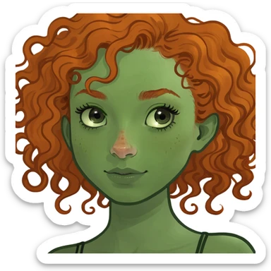 A curly ginger head girl not so pretty,with freckles and long lashes  sticker