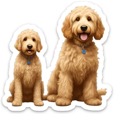 skinny golden labradoodle and big labradoodle playing sticker