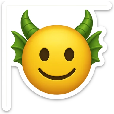 yellow face with green dragon horns, digital illustration, emoji style sticker