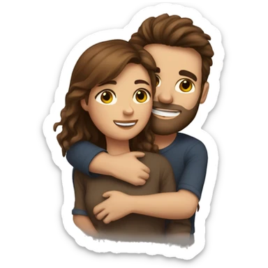 A beautiful brown-haired girl with a hairy brown-haired man hugging sticker