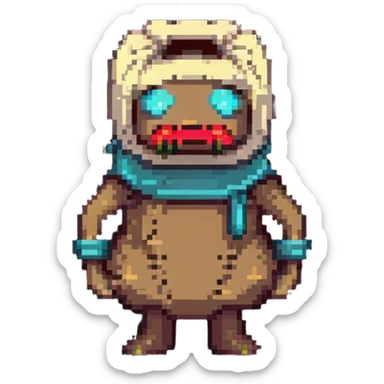 retro game horror character with stitched sack mask sticker