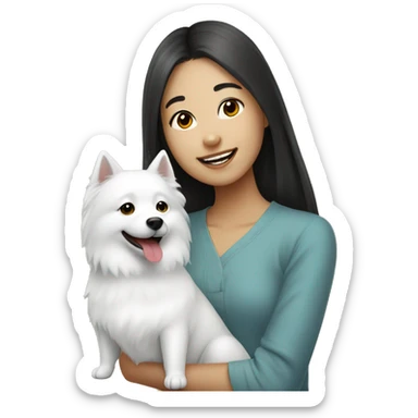 asian girl with Japanese spitz dog sticker