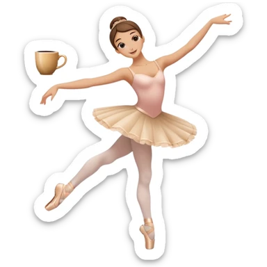 Coffee cup with steam wearing ballet slippers and performing an arabesque pose sticker
