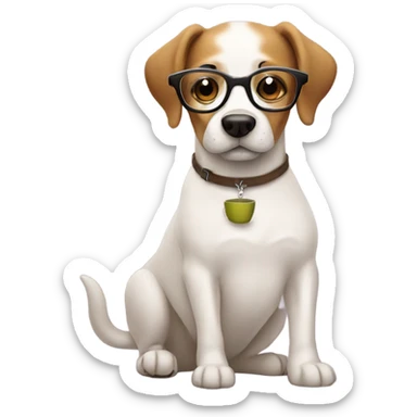 Dog with glasses sipping tea sticker