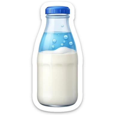 Milk bottle with blue cap and bubbles sticker