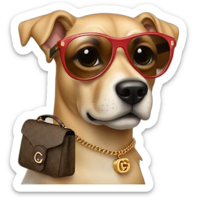 Dog wearing a gucci bag and sunglasses sticker