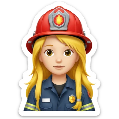 girl fireman with long yellow hair sticker
