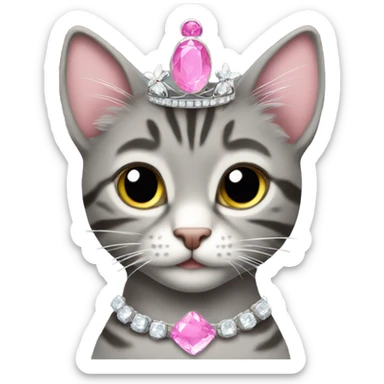 gray tabby wearing pink gem tiara sticker