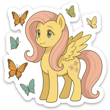 Fluttershy with butterflies flying around her in Ghibli style sticker