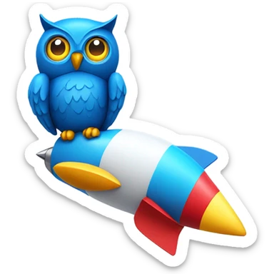 Blue owl with rocket sticker