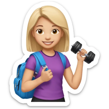light skin student girl with school bag on back and dumbell in hand sticker