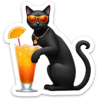 black cat with orange eyes sunglasses and coctail sticker