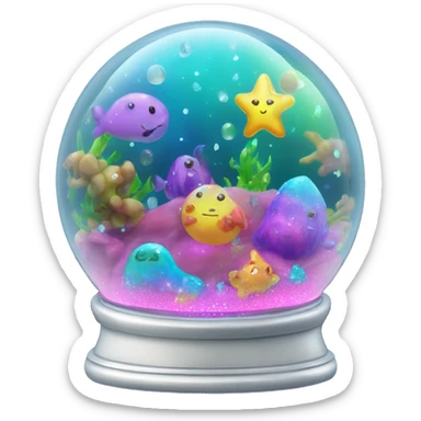 Kawaii rainbow neon bedazzled bean in an under the sea snow globe  sticker