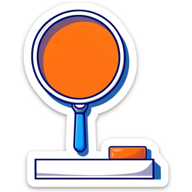 front view magnifying glass over empty orange beauty product shelf searching sticker