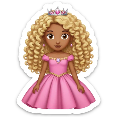 Brown skin princess with blonde curly long hair pink dress  sticker