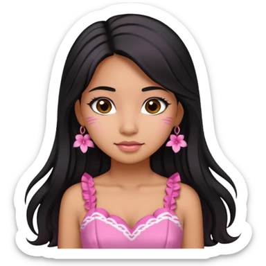 Hawaiian girl with black hair with pink highlights in hair with long hair with a sugar pink dress sticker