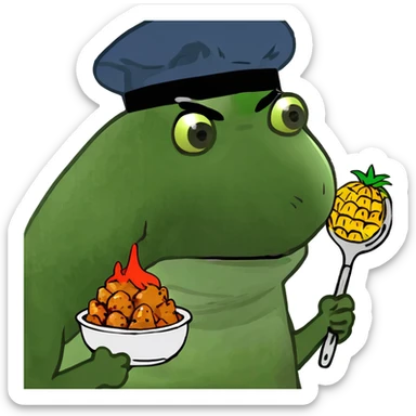 General tso chicken inside of half a cut open hollow pineapple  sticker