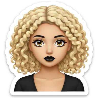 Pale Latina beauty, pretty baddie, black eyeliner, split dye leftside blonde rightside black curly hair sticker