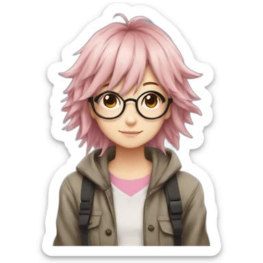 An otaku girl with brown hair from Bakugou and pink glasses sticker