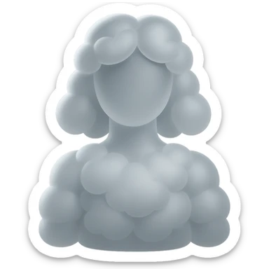 shoulder length, person composed of white convex clouds, front view, matte glass style sticker