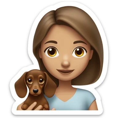 Brunette long hair light tan girl with  dachshund puppy sticker
