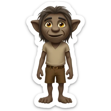 Troll brown skin straight hair and small and walks bent to the side  sticker