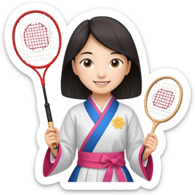 ancient hanbook girl with badminton racket sticker