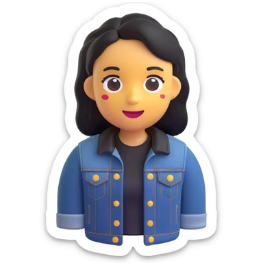 Create a highly realistic Microsoft 3D Fluent emoji based on the reference photo, preserving all facial details with maximum likeness and detail. The skin should be perfectly clear with no pimples or mustache. The emoji should be wearing a black denim jacket. sticker