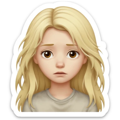blonde girl, with long messy hair, and sad look sticker