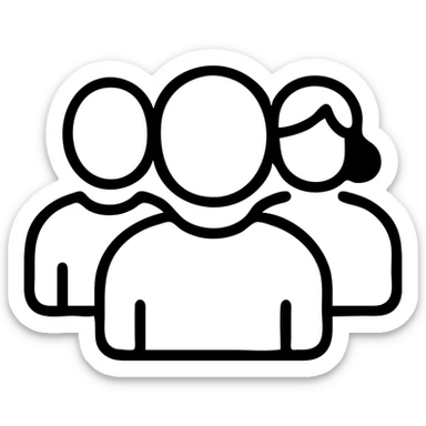 A group of diverse people standing close together, simple icon style sticker