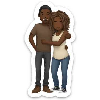 brown skin female hugging lightskin male with locs sticker