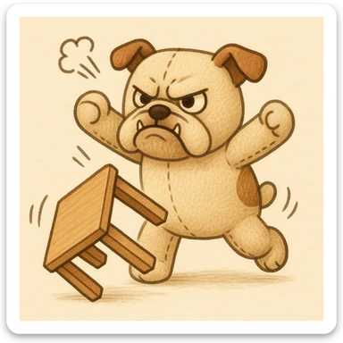 Angry English bulldog (ikea stuffy style) flipping a table sticker